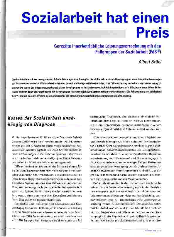 Vorschauseite 1: Sozialarbeit hat einen Preis Gerechte innerbetriebliche Leistungsverrechnung mit den Fallgruppen der Sozialarbeit (FdS)