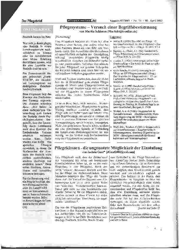 Vorschauseite 1: Pflegeklassen die ungenutzte Möglichkeit der Einstufung