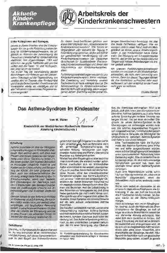 Vorschauseite 1: Das Asthma-Syndrom im Kindesalter Kinderklinik der Med. Hochschule Hannover, Abtl. Kinderheilkunde I