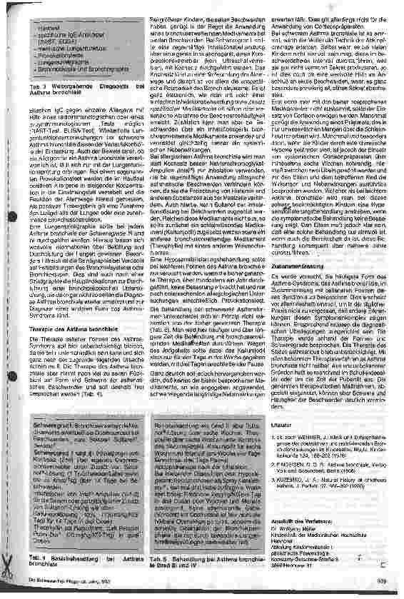 Vorschauseite 3: Das Asthma-Syndrom im Kindesalter Kinderklinik der Med. Hochschule Hannover, Abtl. Kinderheilkunde I