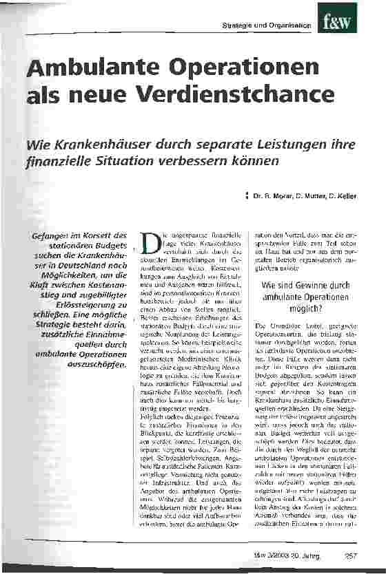 Vorschauseite 1: Ambulante Operationen als neue Verdienstchance Wie Krankenhäuser durch separate Leistungen ihre finanzielle Situation verbessern können