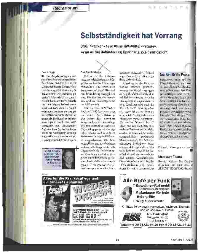 Vorschauseite 1: Selbstständigkeit hat Vorrang