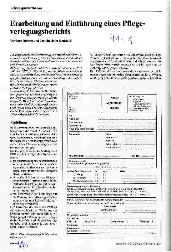 Vorschauseite 1: Erarbeitung und Einführung eines Pflegeverlegungsberichts (PVB)