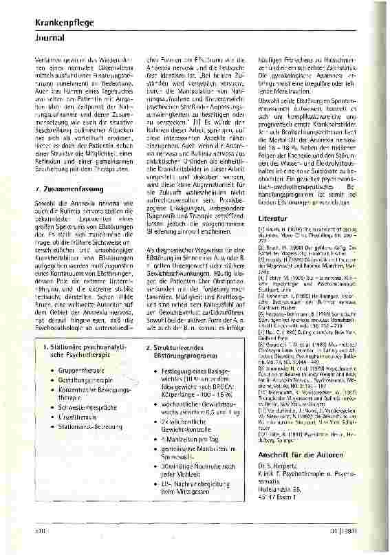 Vorschauseite 6: Klinik der Eßstörungen. Aus der Klinik für Psychotherapie u. Psychosomatik der Rheinischen Landesund Hochschulklinik Essen