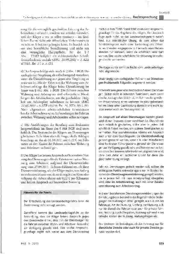 Vorschauseite 4: Zur Beteiligung des Arbeitnehmers an den Kosten der Fahrten zwischen Wohnung und Arbeitsort mit dem Dienstfahrzeug BGB
