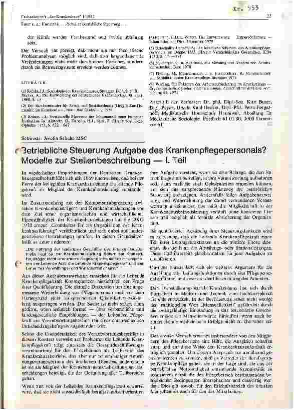 Vorschauseite 1: Betriebliche Steuerung Aufgabe des Krankenpflegepersonals ? Modelle zur Stellenbeschreibung