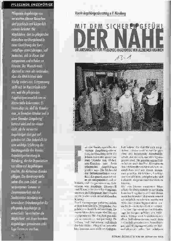 Vorschauseite 1: Mit dem sicheren Gefühl der Nähe Urlaubsangebot für pflegende Angehörige von Alzheimer-Kranken