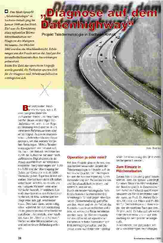 Vorschauseite 1: Diagnose auf dem Datenhighway Projekt Teledermatologie in Sachsen-Anhalt