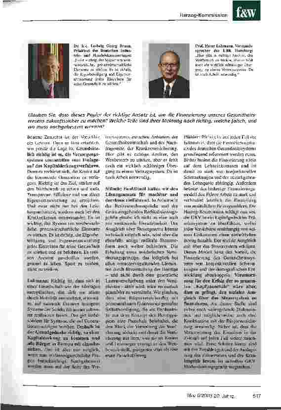 Vorschauseite 2: Die Herzog-Vorschläge sind der richtige Ansatz Reaktionen aus Wirtschaft und Krankenhaus