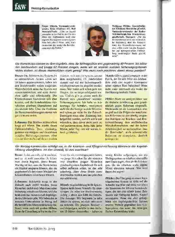 Vorschauseite 3: Die Herzog-Vorschläge sind der richtige Ansatz Reaktionen aus Wirtschaft und Krankenhaus