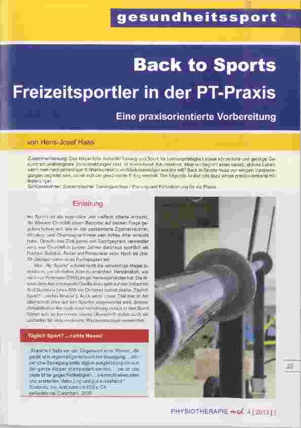 Vorschauseite 1: Back to Sports Freizeitsportler in der PT-Praxis