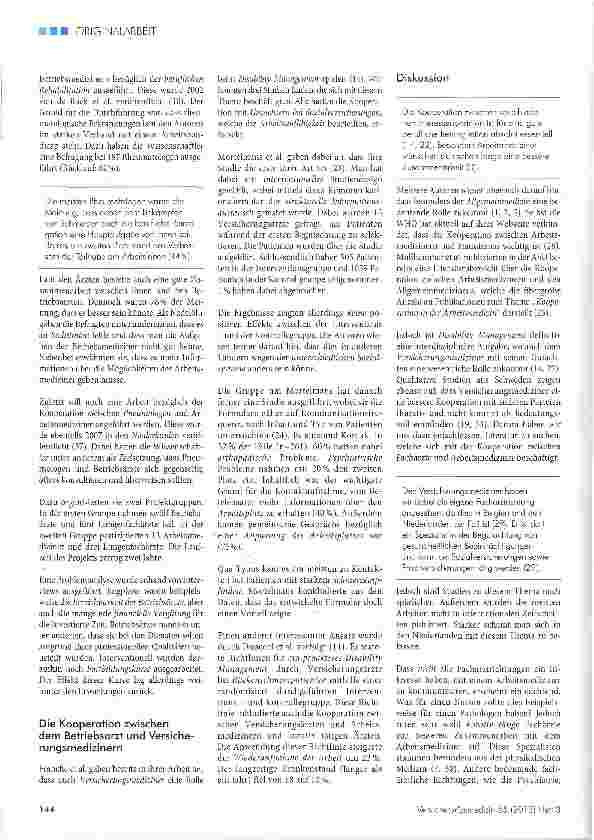 Vorschauseite 5: Die Kooperation zwischen Arbeitsmedizinern und anderen Fachärzten einschließlich Versicherungsmedizinern