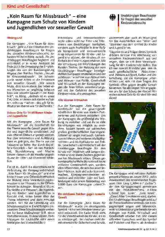 Vorschauseite 1: „Kein Raum für Missbrauch - eine Kampagne zum Schutz von Kindern und Jugendlichen vor sexueller Gewalt