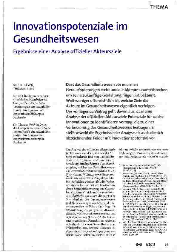 Vorschauseite 1: Innovationspotenziale im Gesundheitswesen