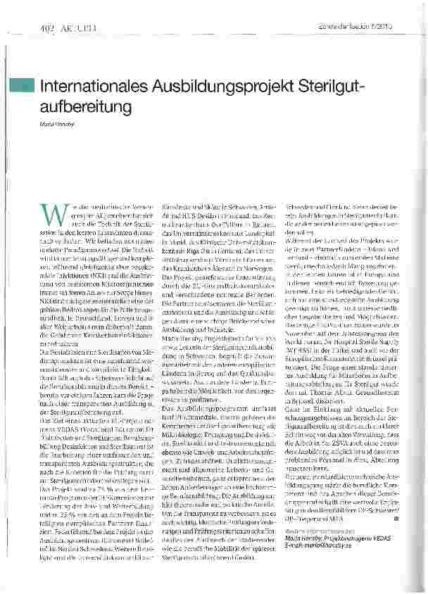 Vorschauseite 1: Internationales Ausbildungsprojekt Sterilgutaufbereitung