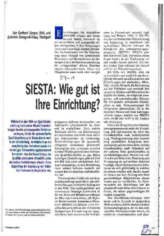 Vorschauseite 1: SIESTA: Wie gut ist Ihre Einrichtung? Systematische Datenerhebung zur Qualitätssicherung