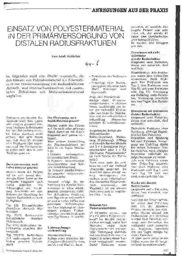 Vorschauseite 1: Einsatz von Polyestermaterial in der Primärversorgung von distalen Radiusfrakturen
