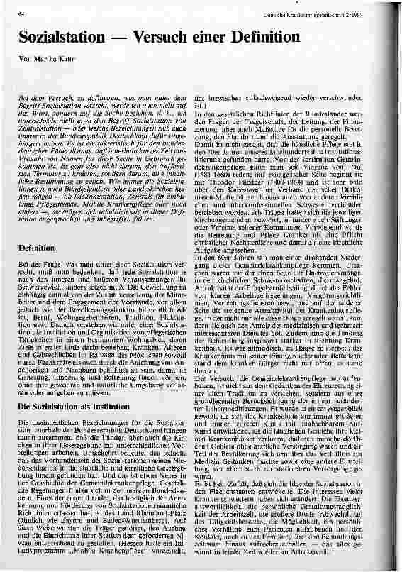 Vorschauseite 1: Sozialstationen Versuch einer Definition