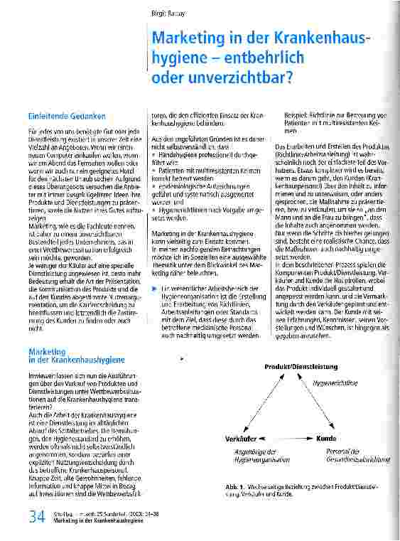 Vorschauseite 1: Markting in der Krankenhaushygiene - entbehrlich oder unverzichtbar?