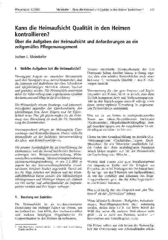 Vorschauseite 1: Kann die Heimaufsicht Qualität in den Heimen kontrollieren? Über die Aufgaben der Heimaufsicht und Anforderungen an ein zeitgemäßes Pflegemanagement