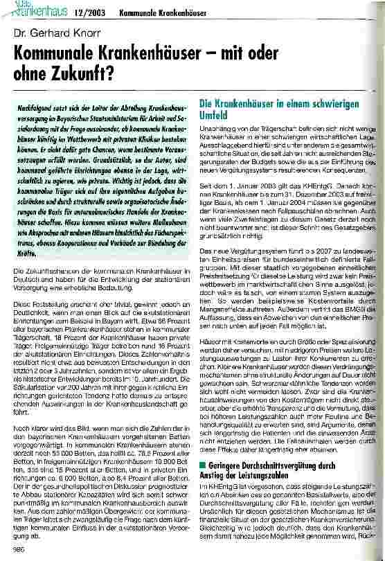 Vorschauseite 1: Kommunale Krankenhäuser - mit oder ohne Zukunft?