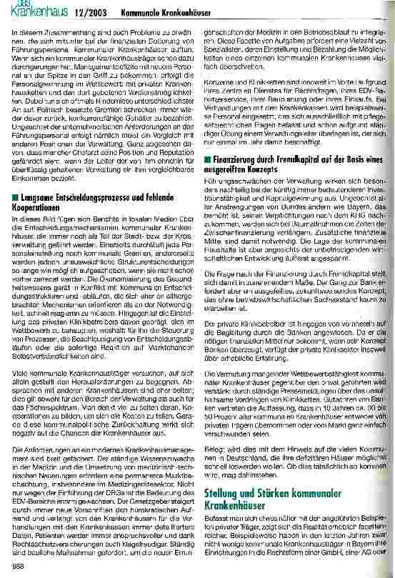 Vorschauseite 3: Kommunale Krankenhäuser - mit oder ohne Zukunft?