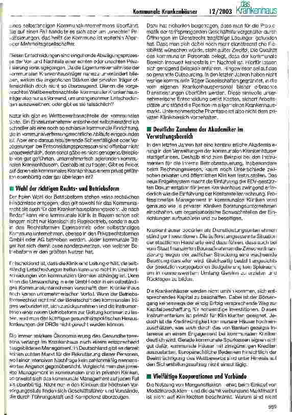 Vorschauseite 4: Kommunale Krankenhäuser - mit oder ohne Zukunft?