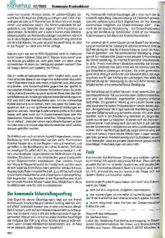 Vorschauseite 5: Kommunale Krankenhäuser - mit oder ohne Zukunft?