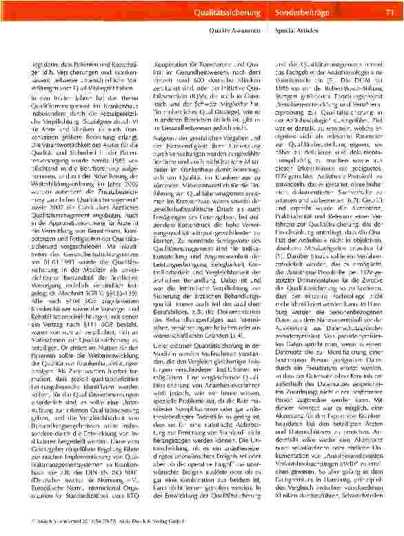 Vorschauseite 2: Qualitätssicherung in der Anästhesiologie in Hamburg - ein Weg von der Prozessqualitätzur Ergebnisqualität