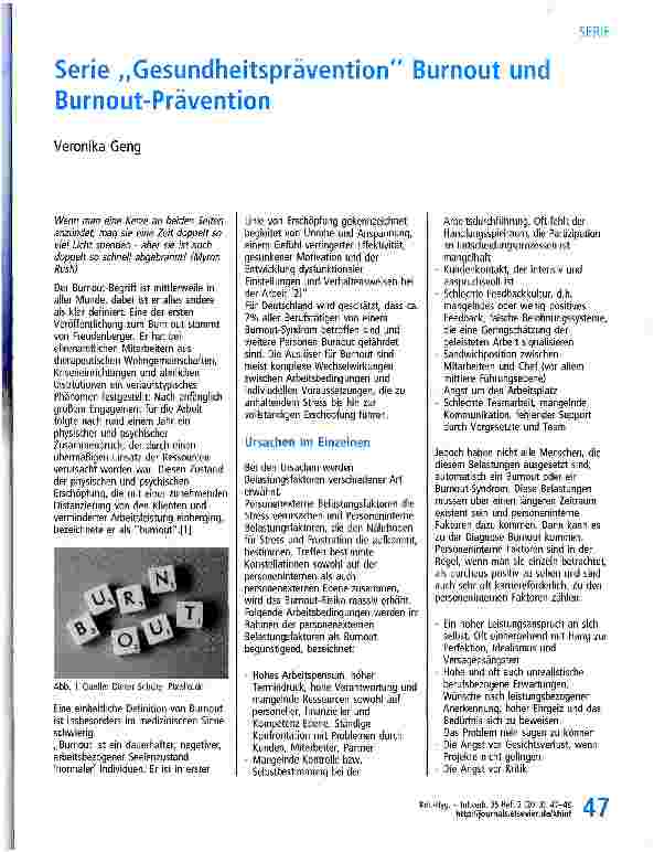 Vorschauseite 1: Serie „Gesundheitsprävention Burnout und Burnout-Prävention