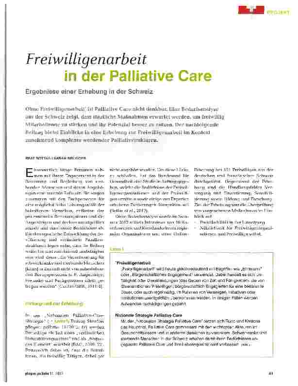 Vorschauseite 1: Freiwilligenarbeit in der Palliative Care
