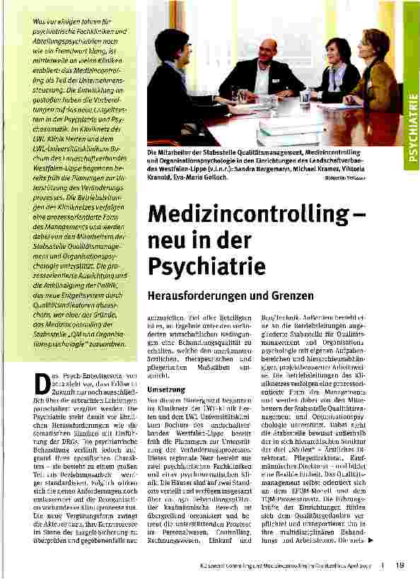 Vorschauseite 1: Medizincontrolling -neu in der Psychiatrie