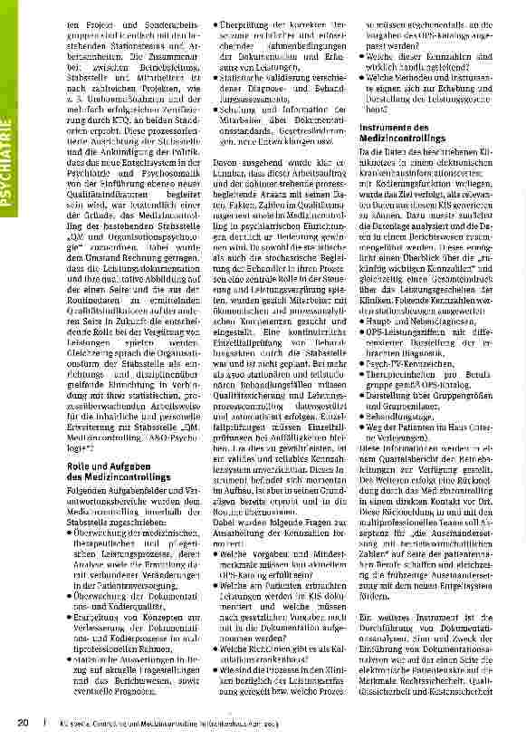 Vorschauseite 2: Medizincontrolling -neu in der Psychiatrie