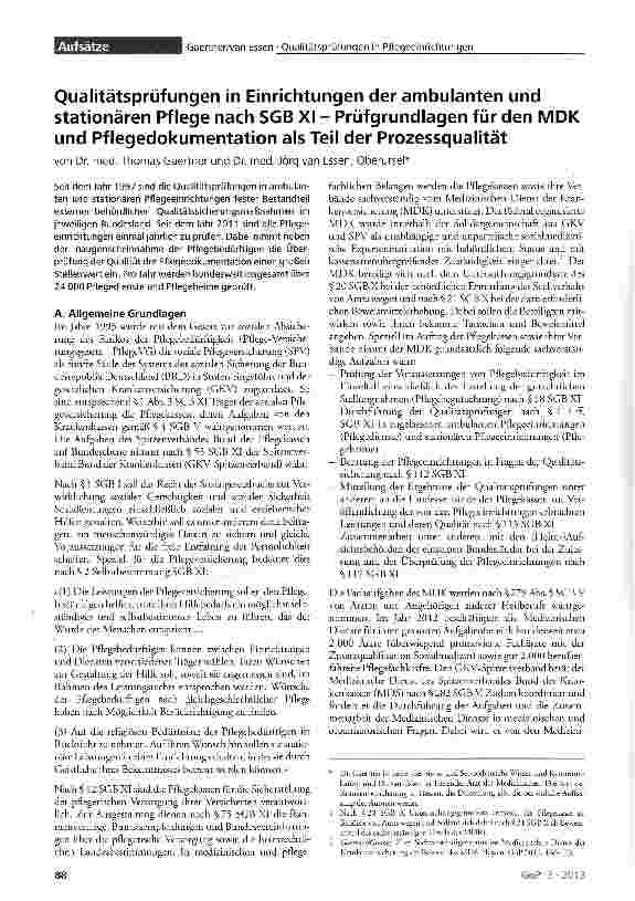 Vorschauseite 1: Qualitätsprüfungen in Einrichtungen der ambulanten und stationären Pflege nach SGB XI - Prüfgrundlagen für den MDK und Pflegedokumentation als Teil der Prozessqualität