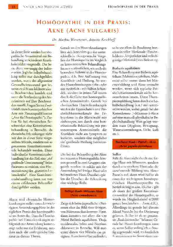 Vorschauseite 1: HOMÖOPATHIE IN DER PRAXIS: ARNE (ACNE VULGARIS)