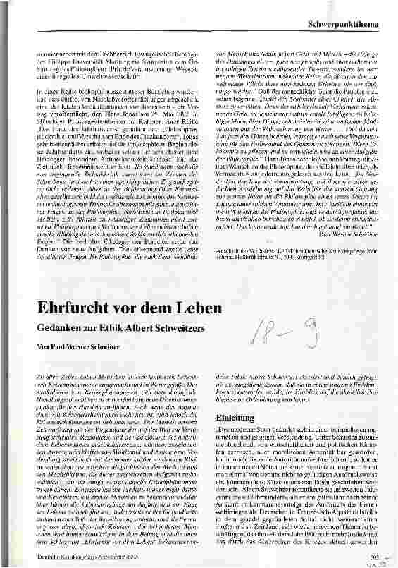 Vorschauseite 1: Ehrfurcht vor dem Leben Gedanken zur Ethik Albert Schweitzers