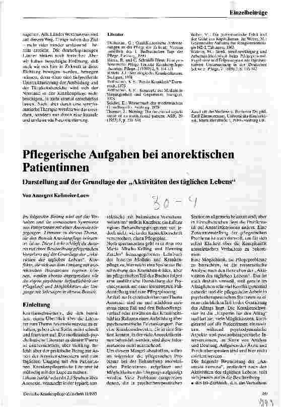 Vorschauseite 1: Pflegerische Aufgaben bei anorektischen Patientinnen Darstellung auf der Grundlage der Aktivitäten des täglichen Lebens