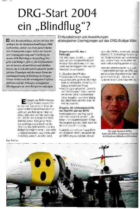 Vorschauseite 1: DRG-Start 2004 ein Blindflug? Einflussfaktoren und Auswirkungen strategischer Überlegungen auf das DRG-Budget 2004
