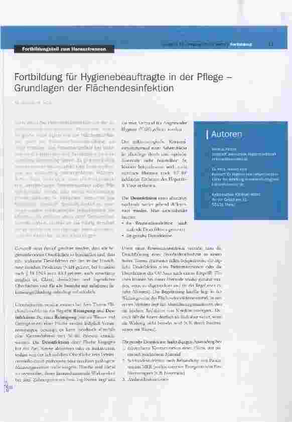 Vorschauseite 1: Fortbildung für Hygienebeauftragte in der Pflege Grundlagen der Flächendesinfektion
