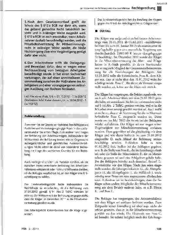 Vorschauseite 2: Zur Wirksamkeit der Befristung eines Arbeitsverhältnisses TzBfG§ 14Abs. 2, § 15Abs. 1; KSchG§ 15, § 23 Abs. 3, BetrVG § 78, § 119; MVG§ 19Abs. 1 Satz 2; BGB§ 612a; AGG§ 15 Abs. 6