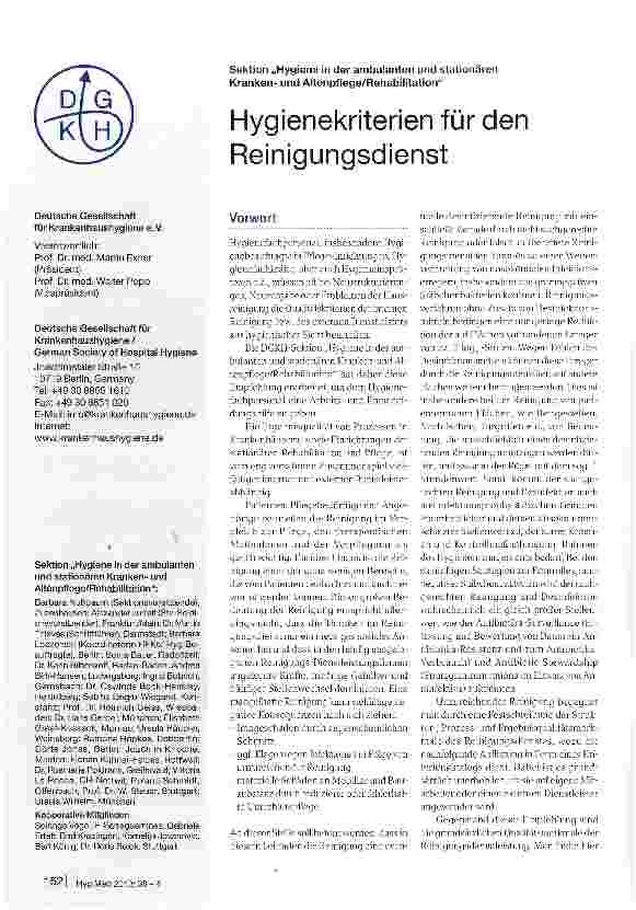 Vorschauseite 1: Hygienekriterien für den Reinigungsdienst