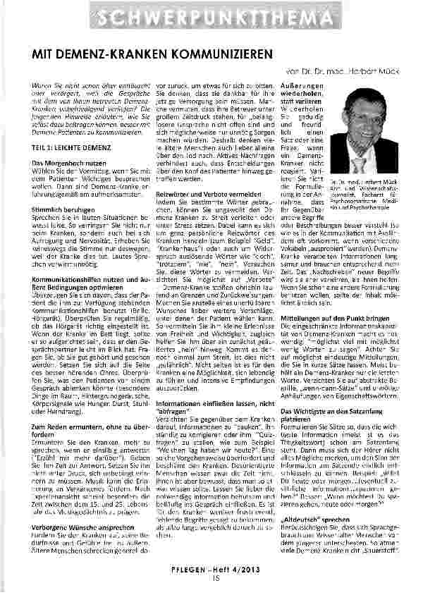 Vorschauseite 1: MIT DEMENZ-KRANKEN KOMMUNIZIEREN