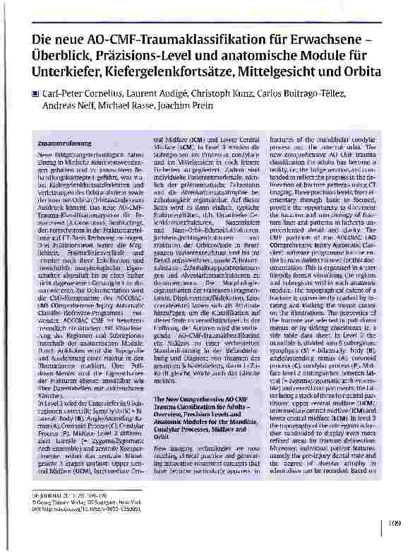 Vorschauseite 1: Die neue AO-CMF-Traumaldassifikation für Erwachsene -Überblick, Präzisions-Level und anatomische Module für Unterkiefer, Kiefergelenkfortsätze, Mittelgesicht und Orbita