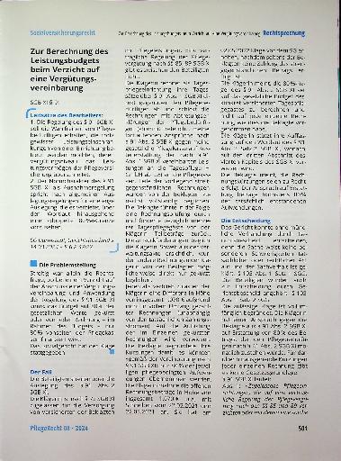 Vorschauseite 1: Zur Berechnung des Leistungsbudgets beim Verzicht auf eine Vergütungsvereinbarung.