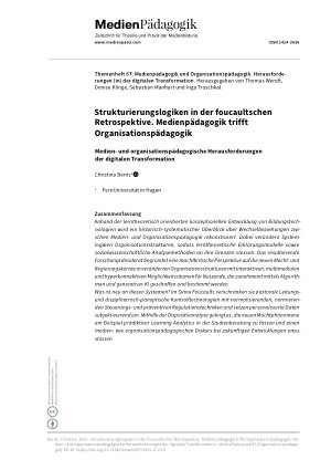 Vorschauseite 1: Strukturierungslogiken in der foucaultschen Retrospektive. Medienpädagogik trifft Organisationspädagogik