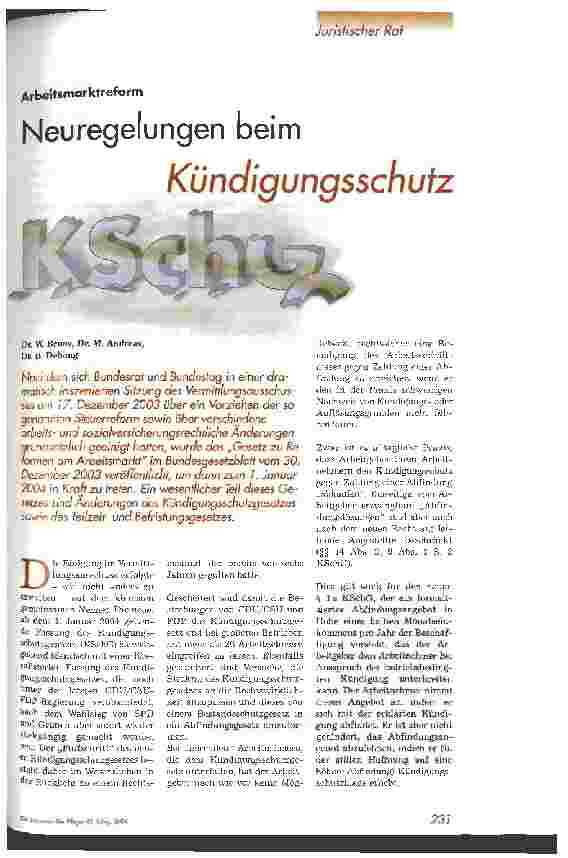Vorschauseite 1: Neuregelungen beim Kündigungsschutz