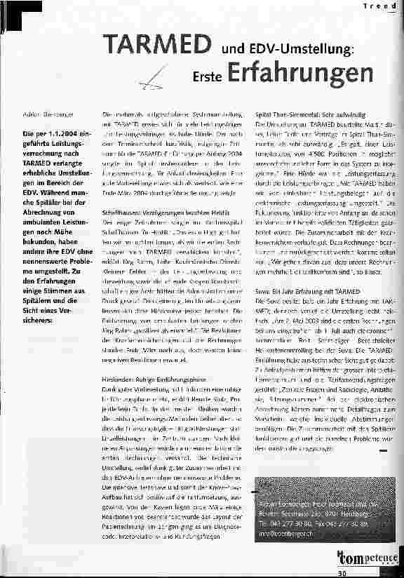Vorschauseite 1: TARMED und EDV-Umstellung Erste Erfahrungen