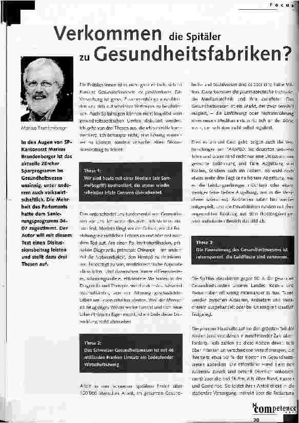 Vorschauseite 1: Verkommen die Spitäler zu Gesundheitsfabriken?