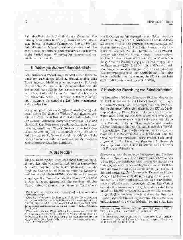 Vorschauseite 2: Zahnbleichmittel - Medizinprodukte oder Kosmetika?Aufsätze/Berichte/Stellungnahmen