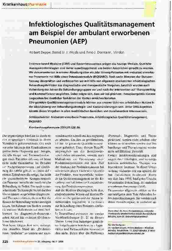 Vorschauseite 1: Infektiologisches Qualitätsmanagement am Beispiel der ambulant erworbenen Pneumonien (AEP)